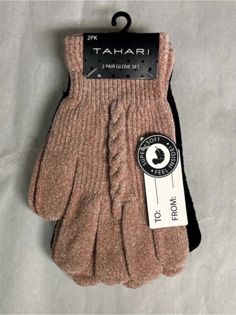 New Tahari Gloves 2 Pairs Set Women’s Pink & Black Knit Casual Winter Preppy